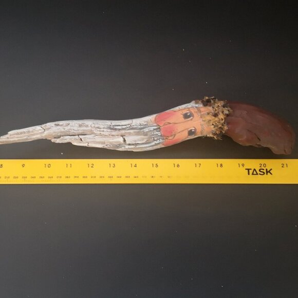 Rustic Hand Painted & Decorated Vintage Natural Wood Branch Santa Face 13" Long - Picture 3 of 3